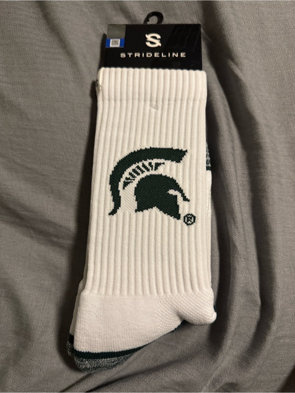 NWT Strideline Men's White with Spartan Logo Athletic Crew Socks: Michigan State